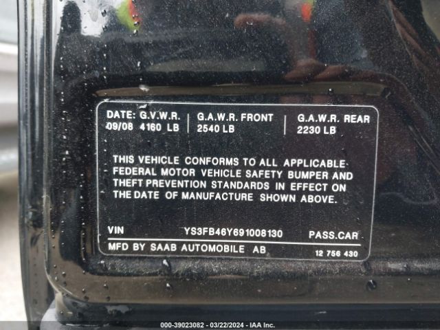 2009 SAAB 9-3 YS3FB46Y691008130 Photo 8