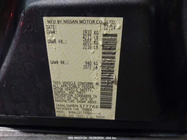 Nissan Altima 2.5 S 2015 1N4AL3AP8FN377766 Image 9