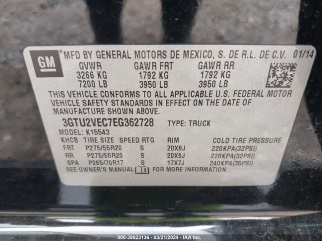 3GTU2VEC7EG362728 GMC Sierra 1500 Slt