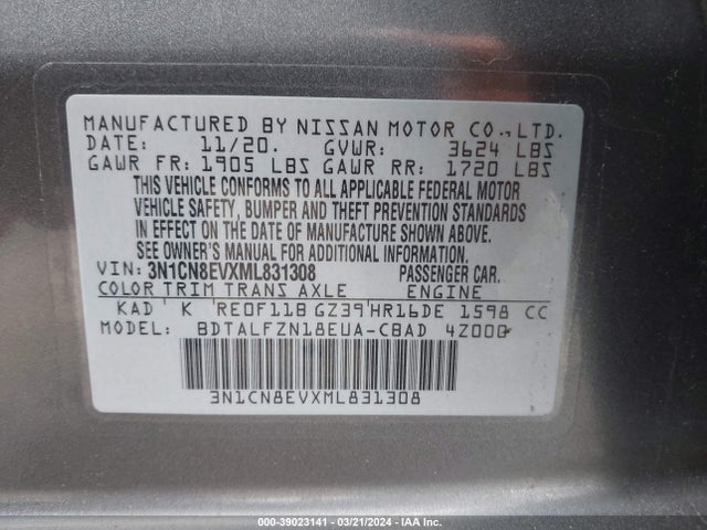 Nissan Versa Sv Xtronic Cvt 2021 3N1CN8EVXML831308 Image 9