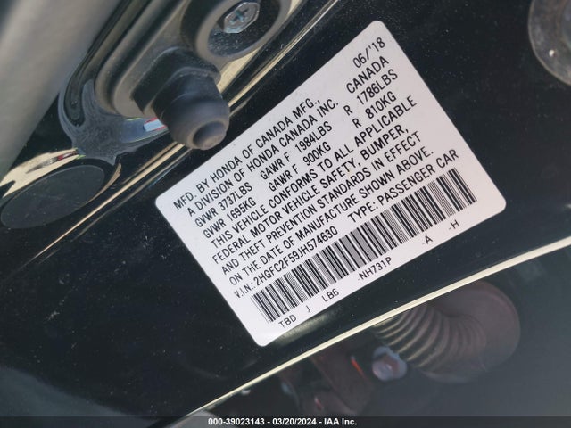 Honda Civic Lx 2018 2HGFC2F59JH574630 Image 9