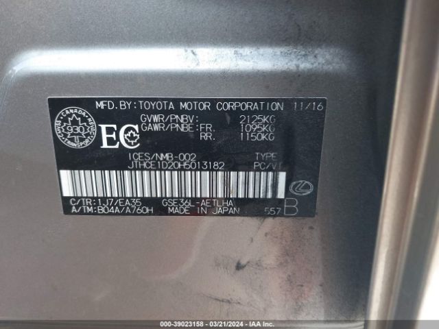 JTHCE1D20H5013182 Lexus IS 350