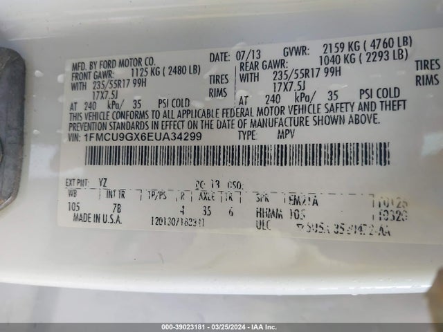 Ford ESCAPE SE 2014 1FMCU9GX6EUA34299 Image 9