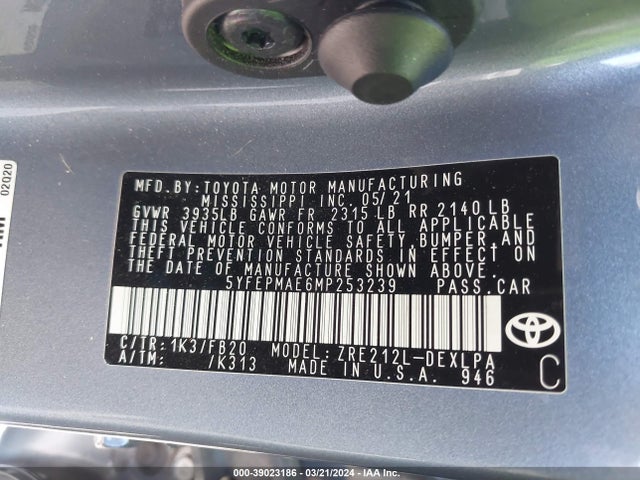 Toyota COROLLA LE 2021 5YFEPMAE6MP253239 Image 9