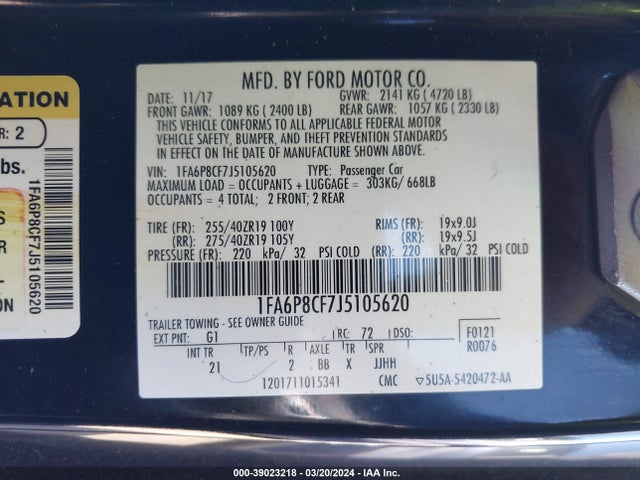 Ford MUSTANG GT 2018 1FA6P8CF7J5105620 Image 9