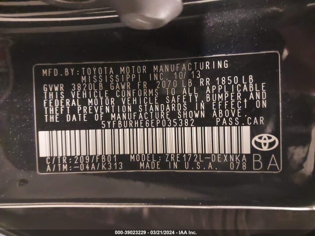 Toyota Corolla Le Plus 2014 5YFBURHE6EP035382 Image 9
