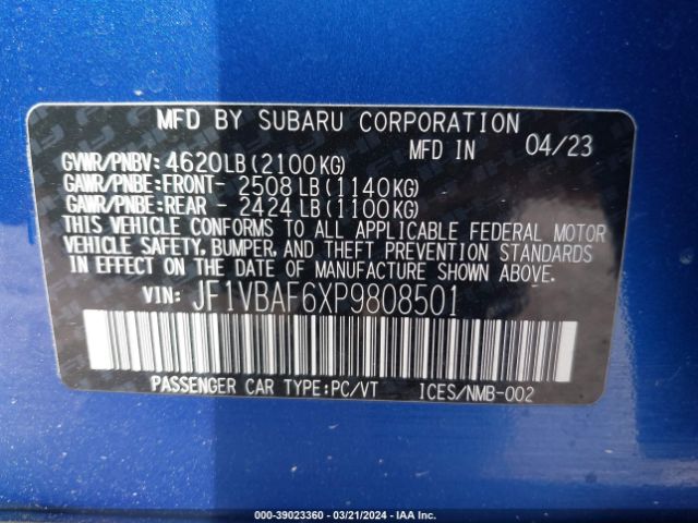 JF1VBAF6XP9808501 Subaru Wrx Premium