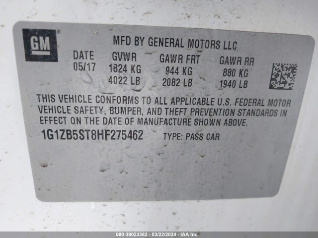 Chevrolet MALIBU LS 2017 1G1ZB5ST8HF275462 Image 9