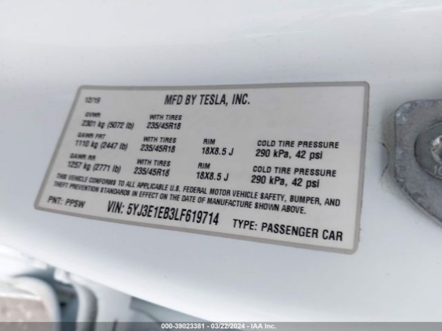 2020 TESLA MODEL 3 5YJ3E1EB3LF619714 Photo 8