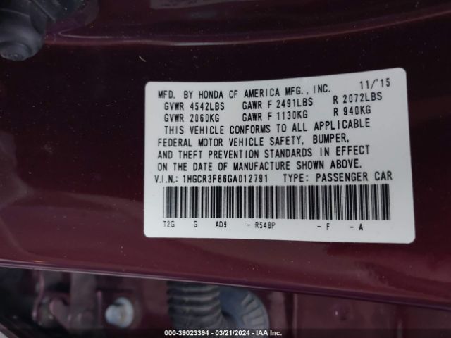1HGCR3F86GA012791 Honda Accord Ex-l V-6