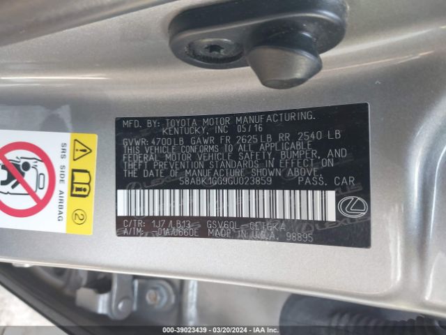 58ABK1GG9GU023859 Lexus ES 350