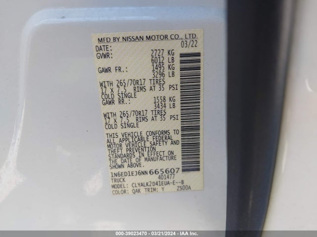 Nissan Frontier Pro-x 4x2 2022 1N6ED1EJ6NN665607 Image 9