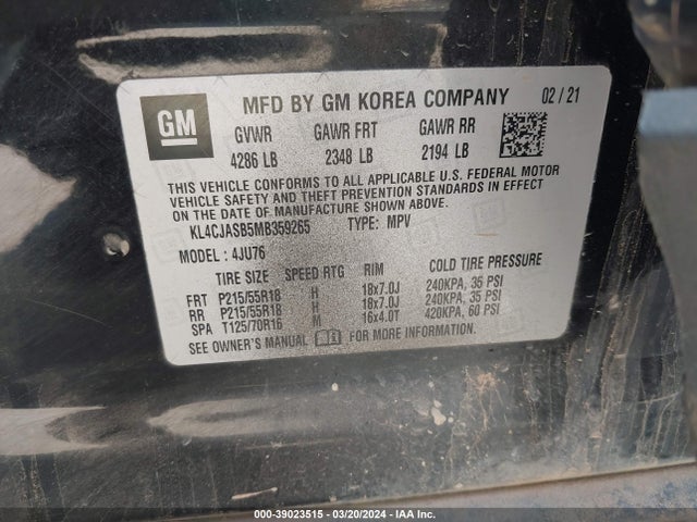 KL4CJASB5MB359265 Buick Encore Fwd Preferred