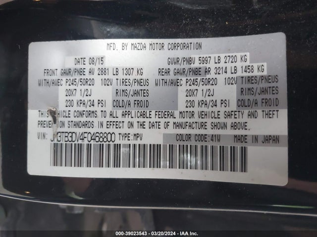 Mazda Cx-9 Grand Touring 2015 JM3TB3DV4F0468800 Image 9