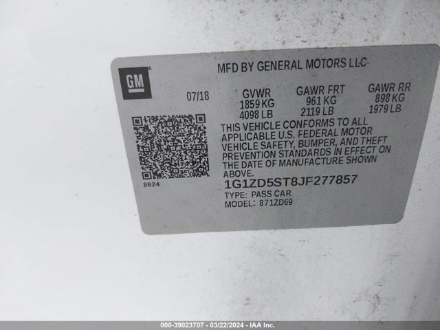 Chevrolet MALIBU LT 2018 1G1ZD5ST8JF277857 Image 9