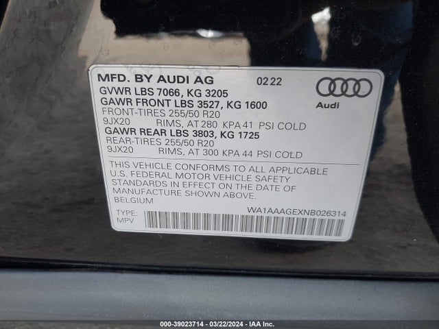 WA1AAAGEXNB026314 Audi E-tron Premium Quattro