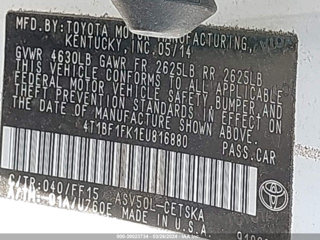 Toyota CAMRY SE 2014 4T1BF1FK1EU816880 Image 9