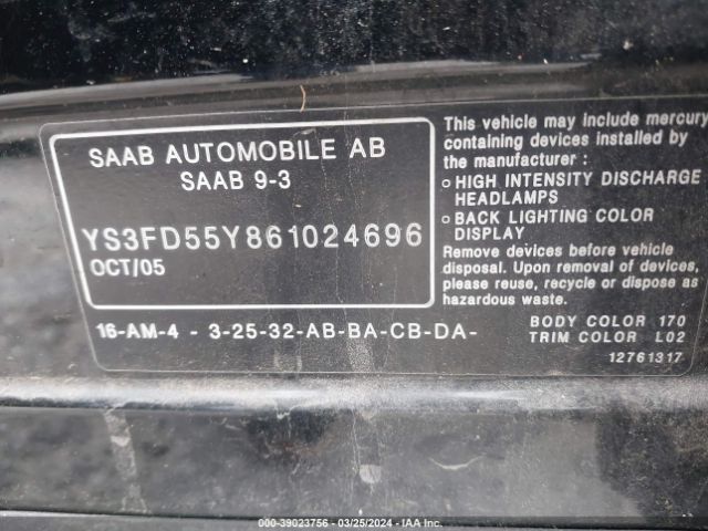 2006 SAAB 9-3 YS3FD55Y861024696 Photo 8