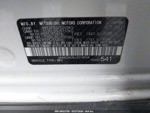 Mitsubishi Outlander Le 2018 JA4AZ3A36JZ019034 Image 9