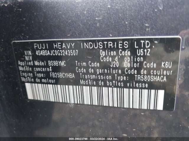 Subaru Outback 2.5i Limited 2016 4S4BSAJC0G3243507 Image 9