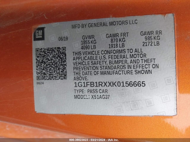 Chevrolet Camaro 1lt 2019 1G1FB1RXXK0156665 Image 9