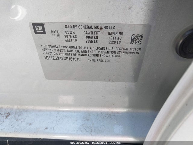 Chevrolet Malibu Limited Ltz 2016 1G11E5SA2GF161815 Image 9