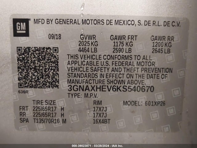 Chevrolet EQUINOX LS 2019 3GNAXHEV6KS540670 Image 9