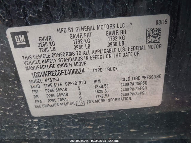 Chevrolet Silverado 1500 1lt 2015 1GCVKREC8FZ406524 Image 9