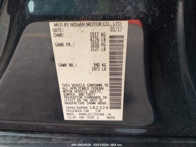 Nissan Altima 2.5 S 2017 1N4AL3AP0HC182324 Image 9