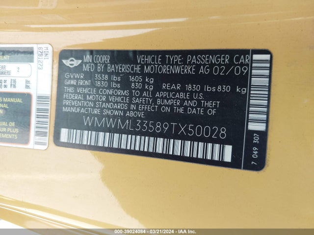 2009 MINI COOPER WMWML33589TX50028 Photo 8