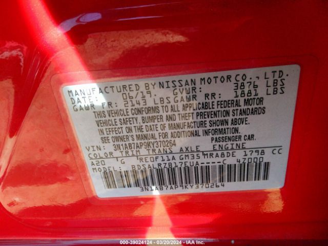 3N1AB7AP9KY370264 Nissan SENTRA SR