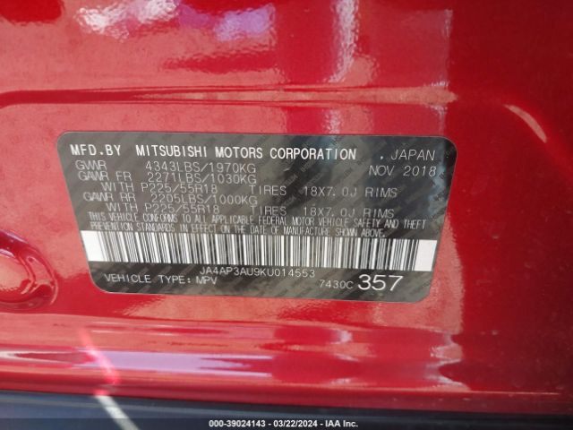 JA4AP3AU9KU014553 Mitsubishi Outlander Sport 2.0 Le