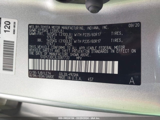 Toyota SIENNA XLE 2020 5TDYZ3DC3LS087733 Image 9