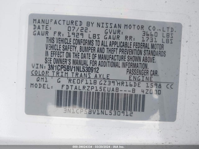 Nissan Kicks S Xtronic Cvt 2022 3N1CP5BV1NL530912 Image 9