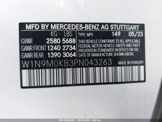 W1N9M0KB3PN043263 Mercedes-Benz Eqb 300 Suv 4matic