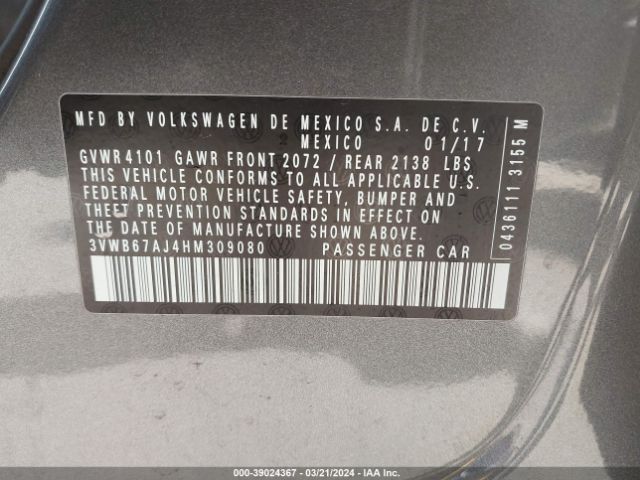 3VWB67AJ4HM309080 Volkswagen Jetta 1.4t Se
