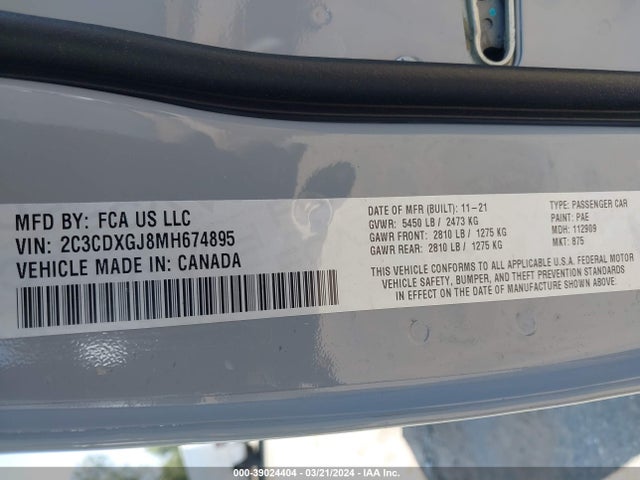 2C3CDXGJ8MH674895 Dodge Charger Scat Pack Rwd