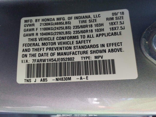 Honda CR-V EX 2018 7FARW1H54JE052802 Image 9
