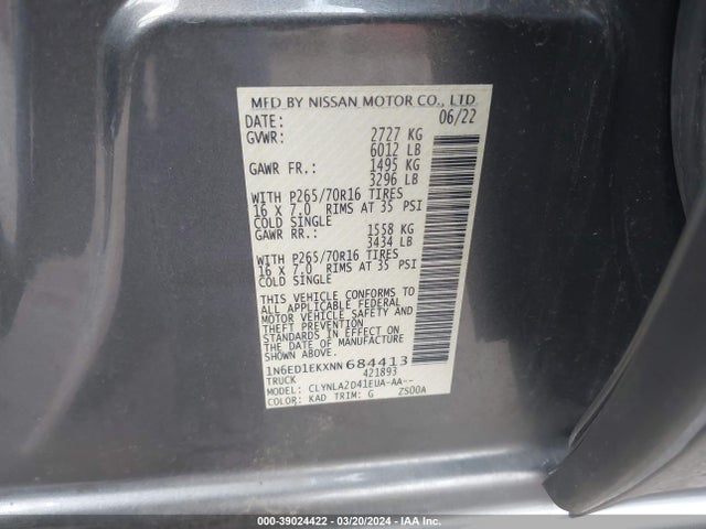 Nissan Frontier S 4x4 2022 1N6ED1EKXNN684413 Image 9