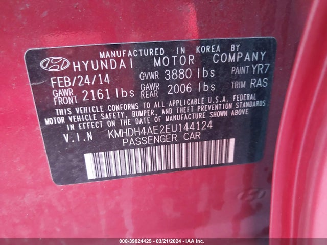 Hyundai ELANTRA SE 2014 KMHDH4AE2EU144124 Image 9
