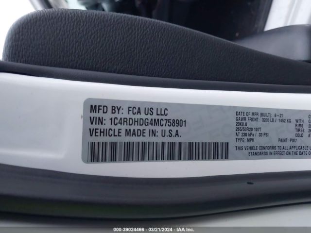 1C4RDHDG4MC758901 Dodge Durango Gt Rwd