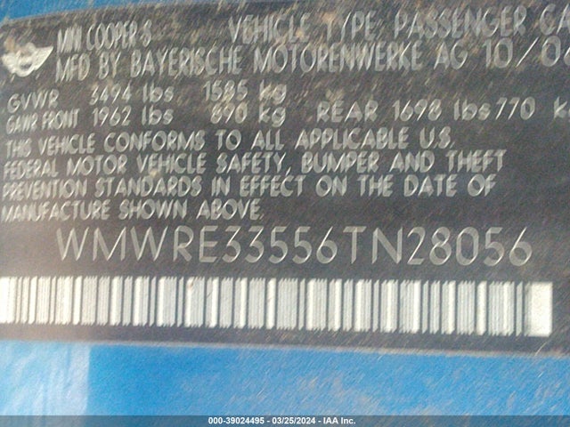 2006 MINI COOPER S WMWRE33556TN28056 Photo 8