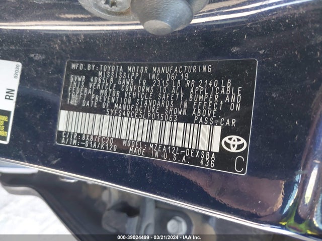 Toyota COROLLA SE 2020 5YFS4RCE5LP015063 Image 9