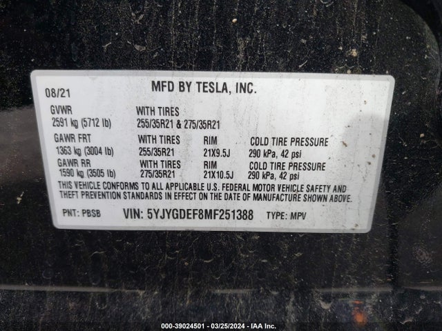 5YJYGDEF8MF251388 Tesla Model Y Performance Dual Motor All-wheel Drive