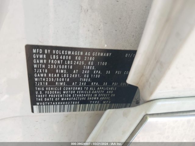 WVGTV7AX8HK027896 Volkswagen Tiguan 2.0t Sport