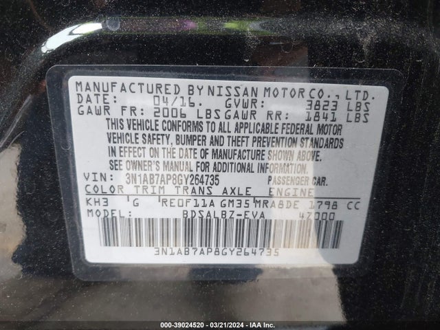 Nissan SENTRA S 2016 3N1AB7AP8GY264735 Image 9