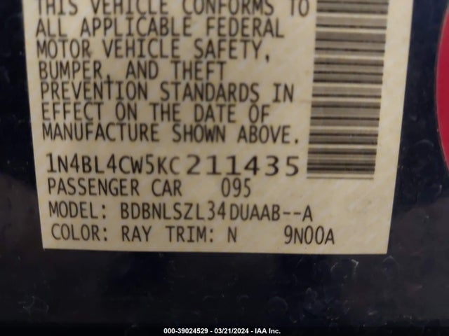 Nissan Altima 2.5 Sr 2019 1N4BL4CW5KC211435 Image 9