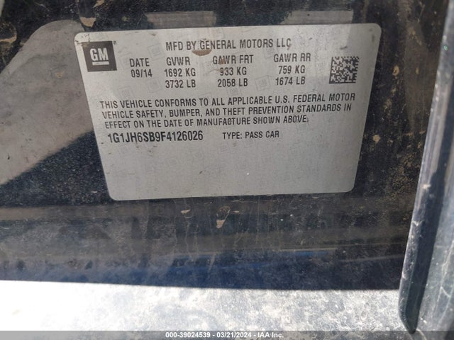 Chevrolet Sonic Rs Manual 2015 1G1JH6SB9F4126026 Image 9