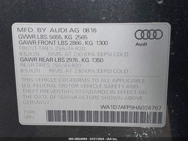 WA1D7AFP9HA034767 Audi Q5 3.0t Premium Plus