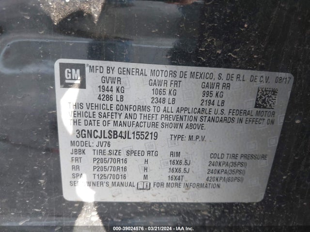Chevrolet Trax Lt 2018 3GNCJLSB4JL155219 Image 9